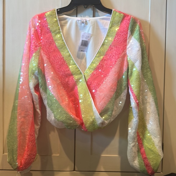 NWT BTFL-life sequined stripe line multi top size XS/small - Picture 2 of 12
